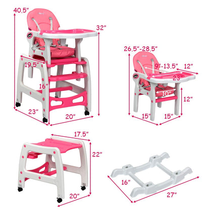 3-in-1 Convertible High Chair with Lockable Wheels