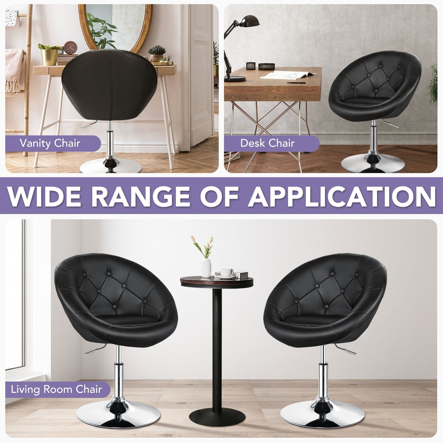 Adjustable Swivel Round Accent Chair with Tufted Back