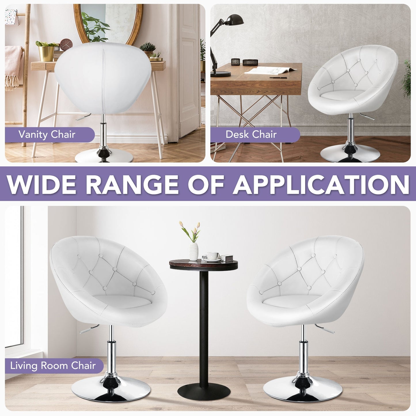 Adjustable Swivel Round Accent Chair with Tufted Back