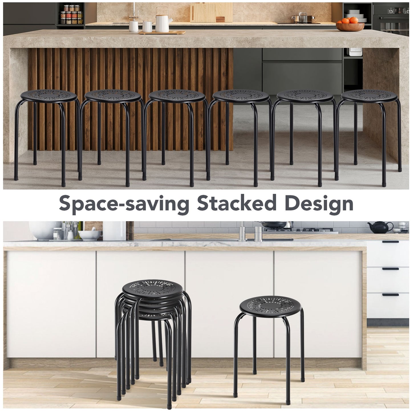 Stackable Metal Stools with Daisy Design - Set of 6