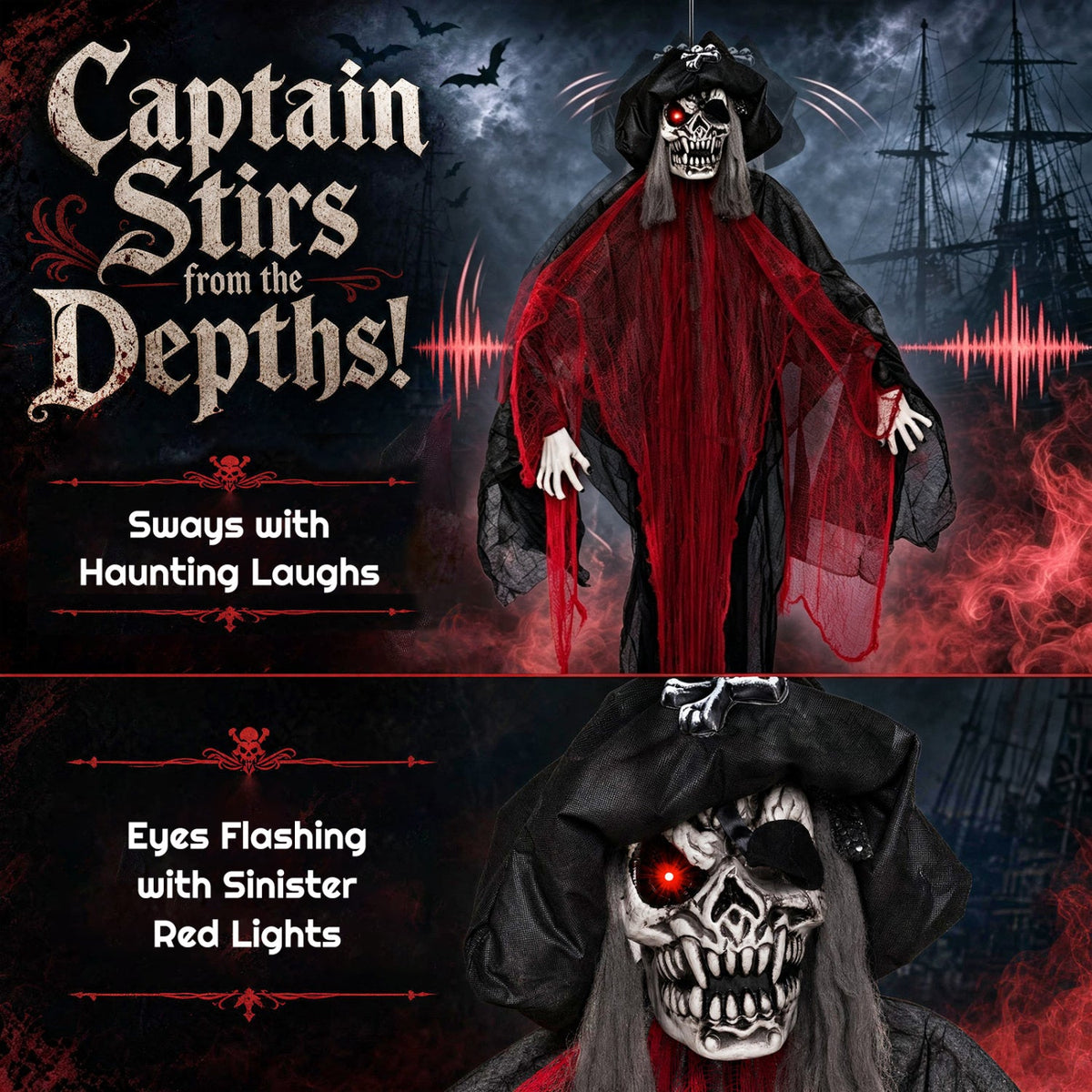 Animated Hanging Pirate Decoration 9.4 Ft with Sound & Lights