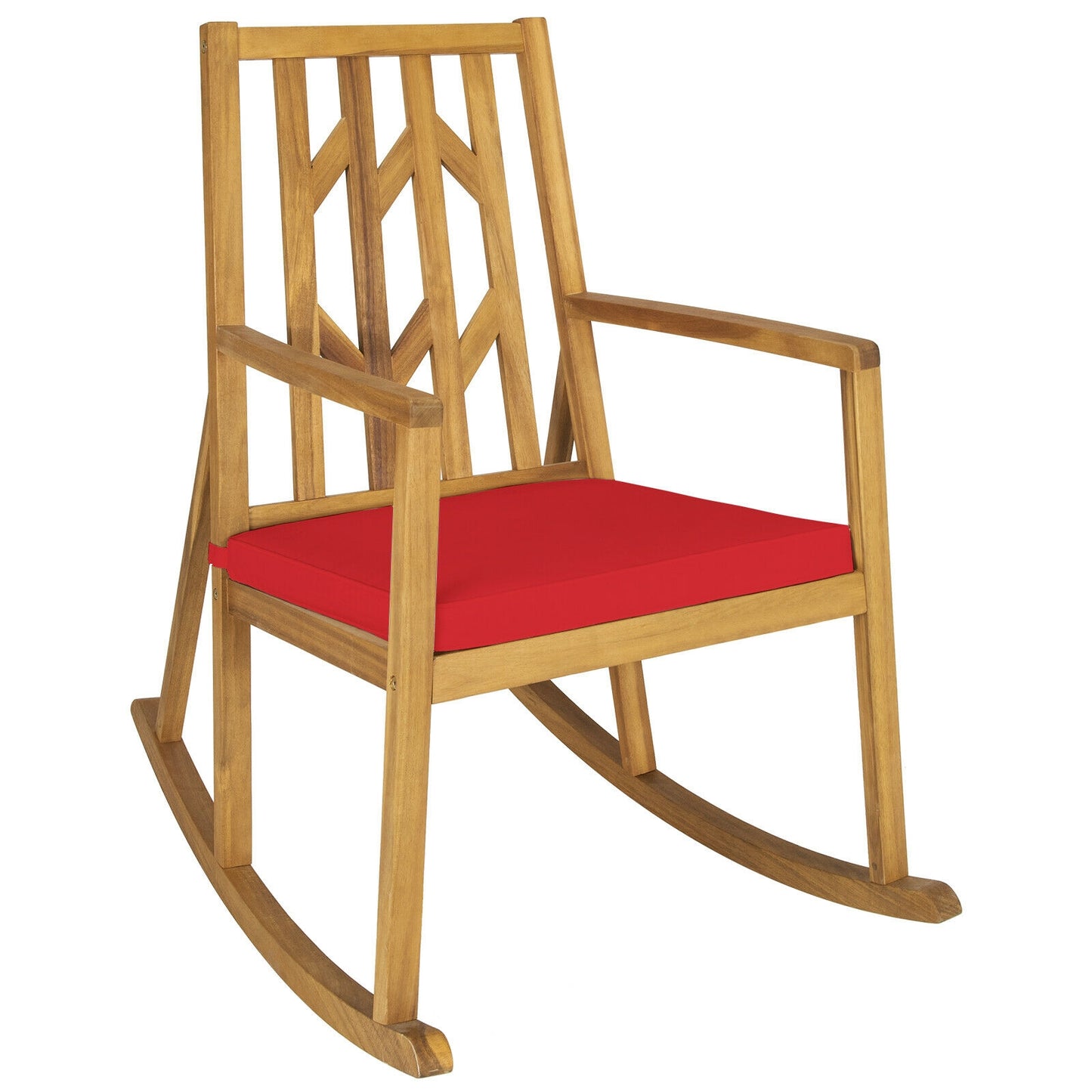 Acacia Wood Patio Rocking Chair with Cushion and Armrests