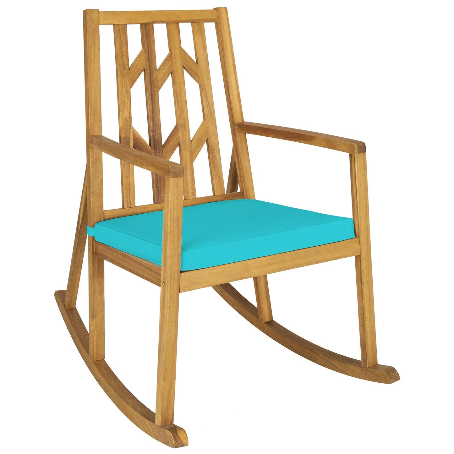 Acacia Wood Patio Rocking Chair with Cushion and Armrests