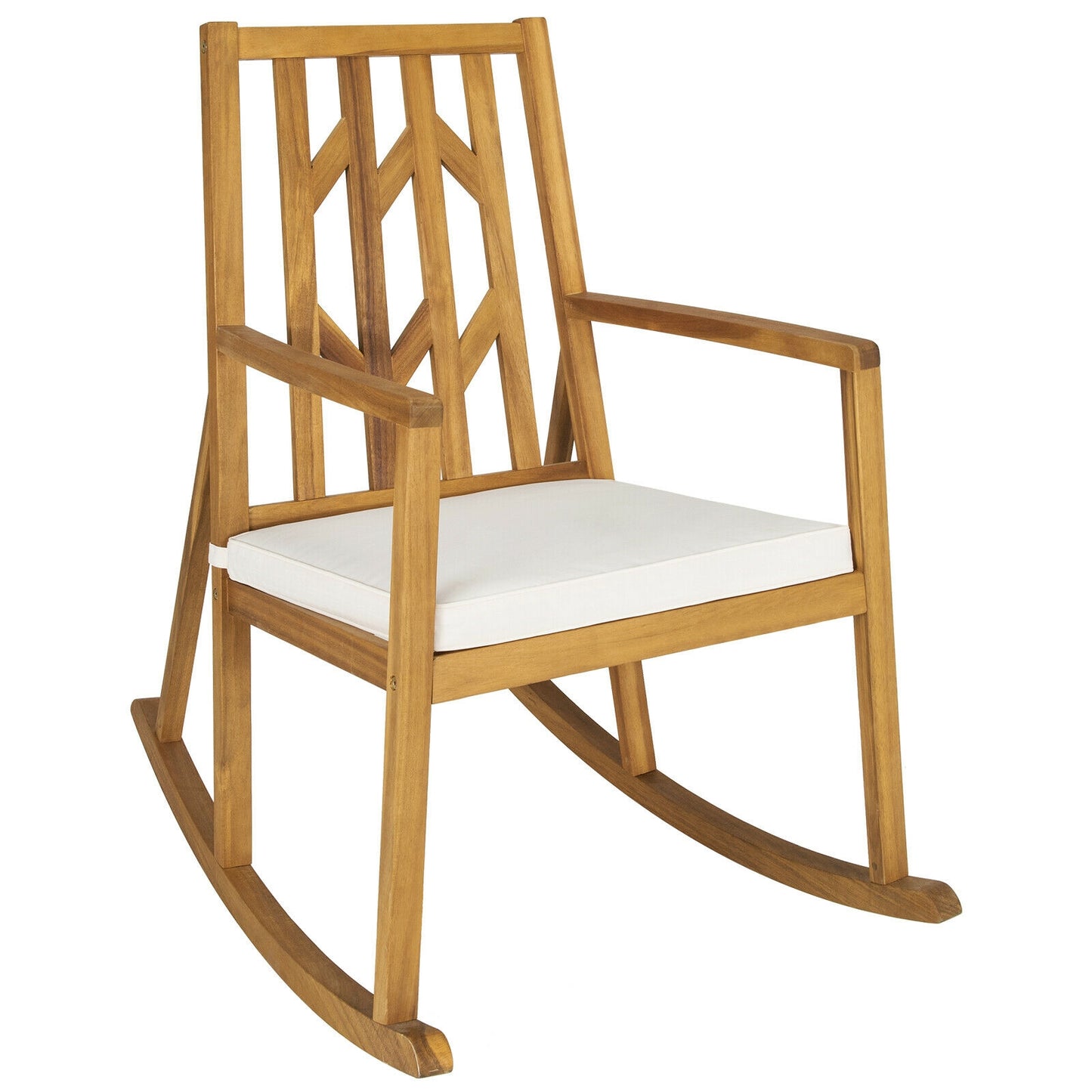 Acacia Wood Patio Rocking Chair with Cushion and Armrests