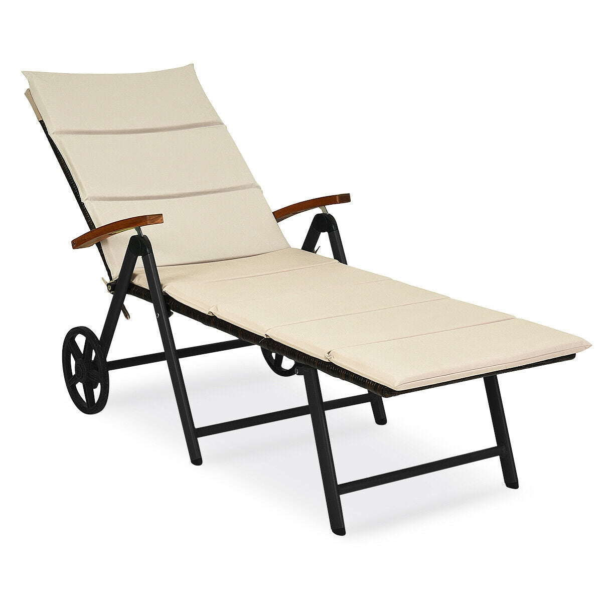 Adjustable Rattan Chaise Lounge Chair with Cushion