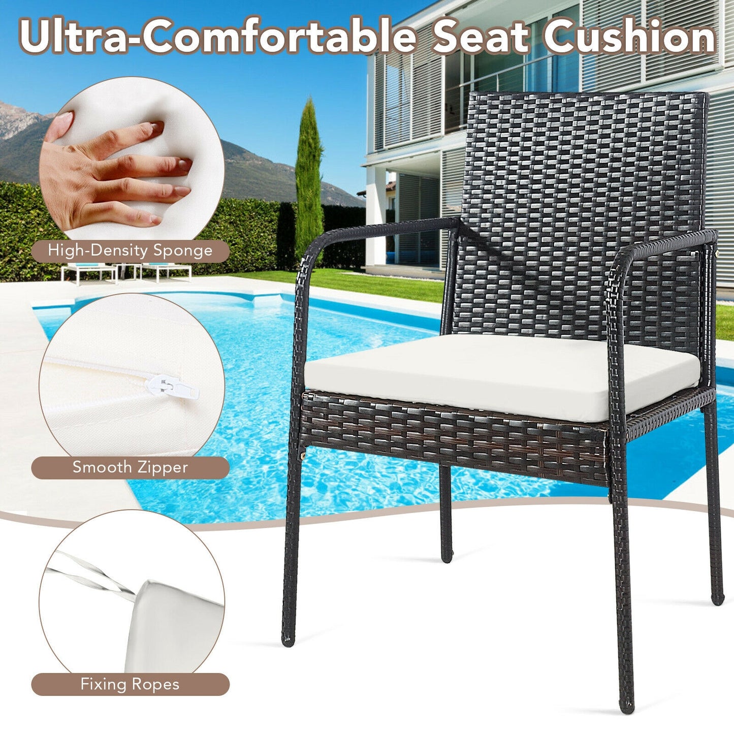 Patio Wicker Dining Chairs Set of 4 with Cushions