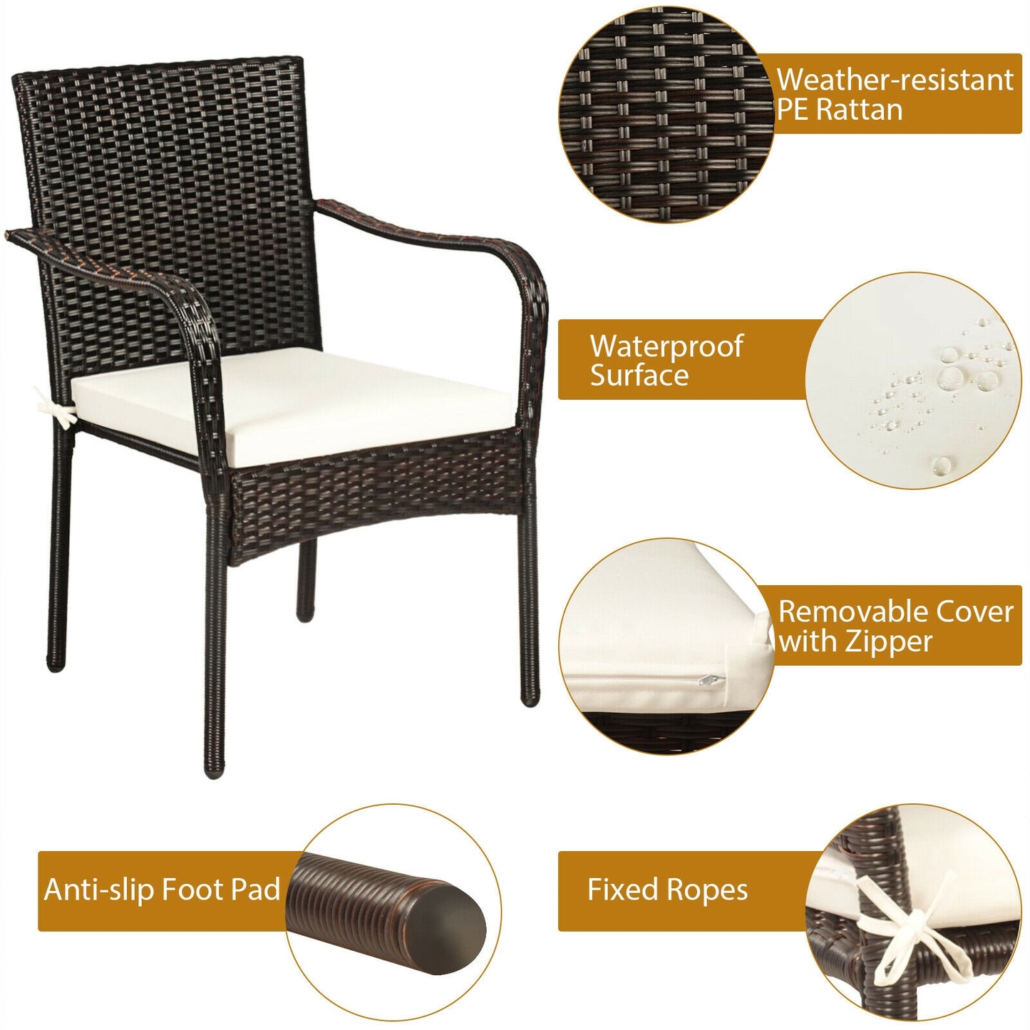 Stackable Patio Dining Chairs Set of 4 with Cushions