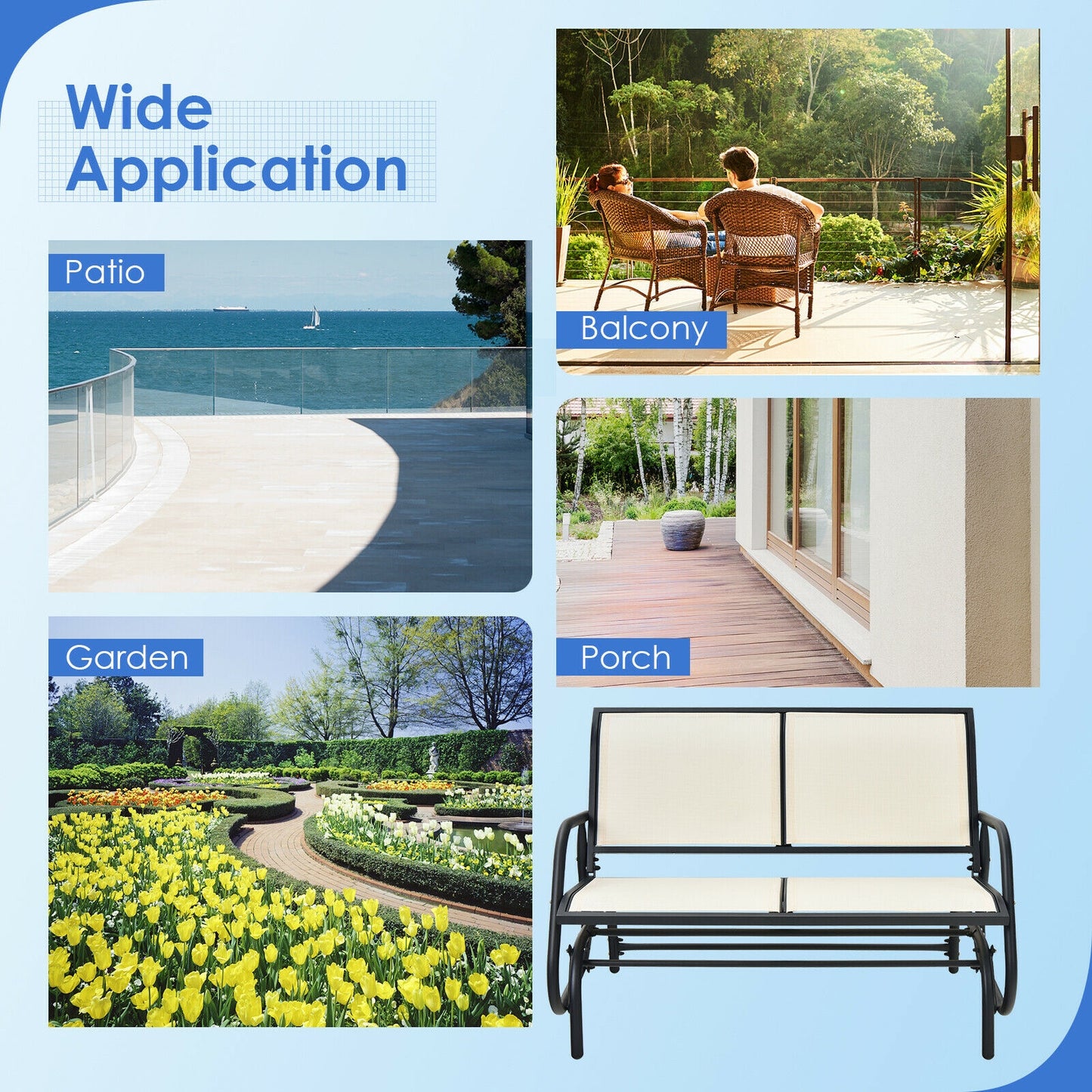 48-Inch Outdoor Glider Loveseat with Steel Frame