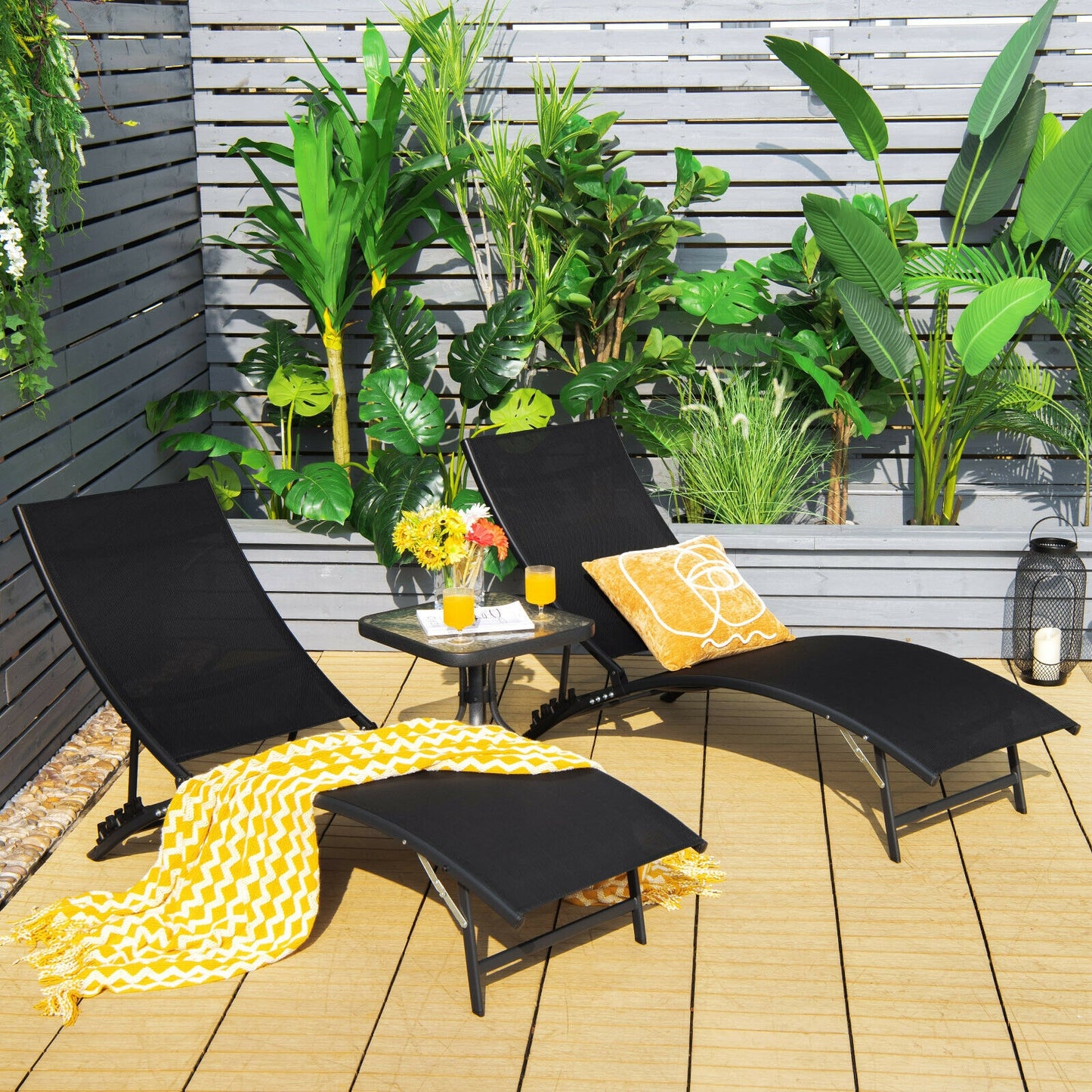 Folding Chaise Lounge Chairs Set of 2 with 5-Position Backrest