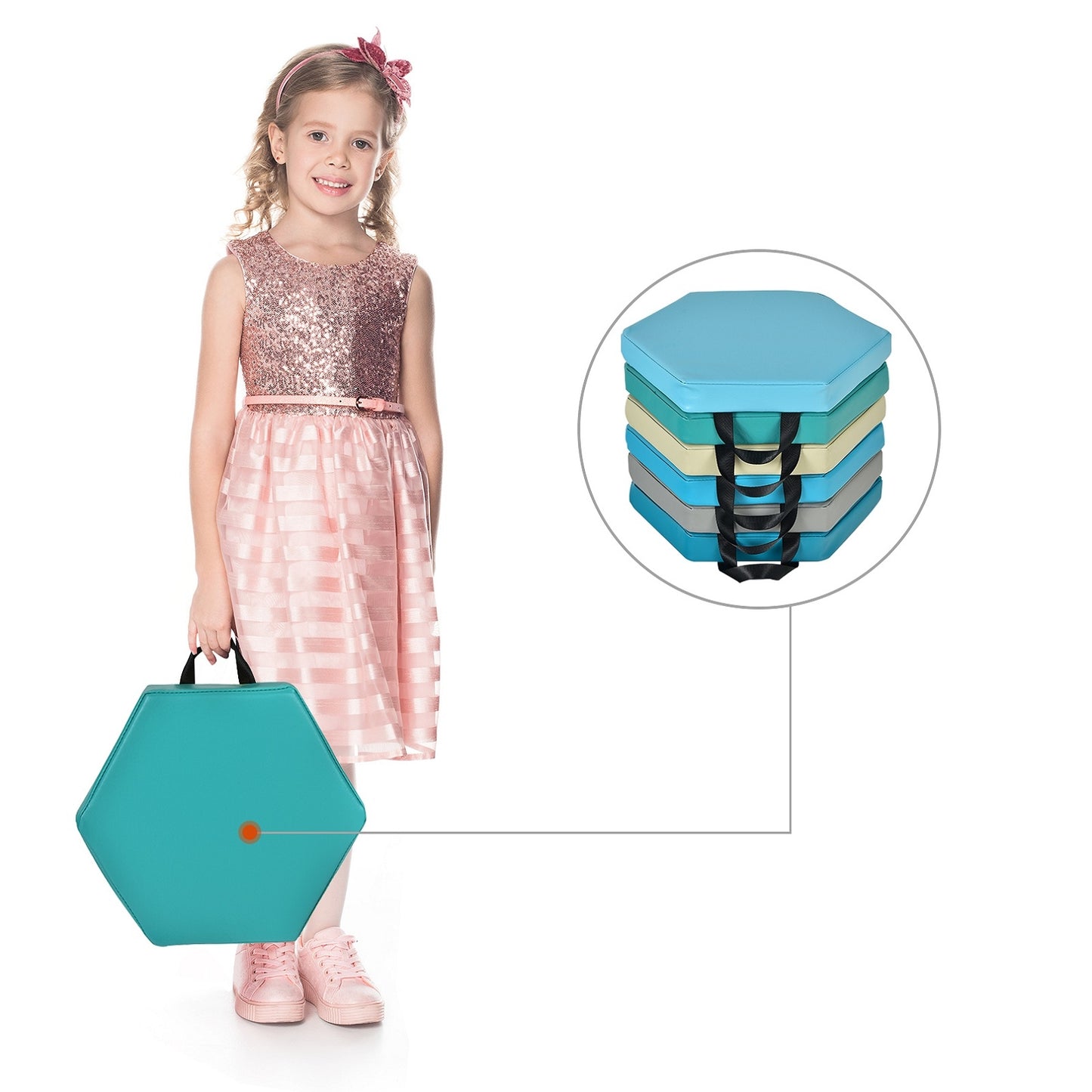 Hexagon Toddler Floor Cushions with Handles, 6-Piece Set
