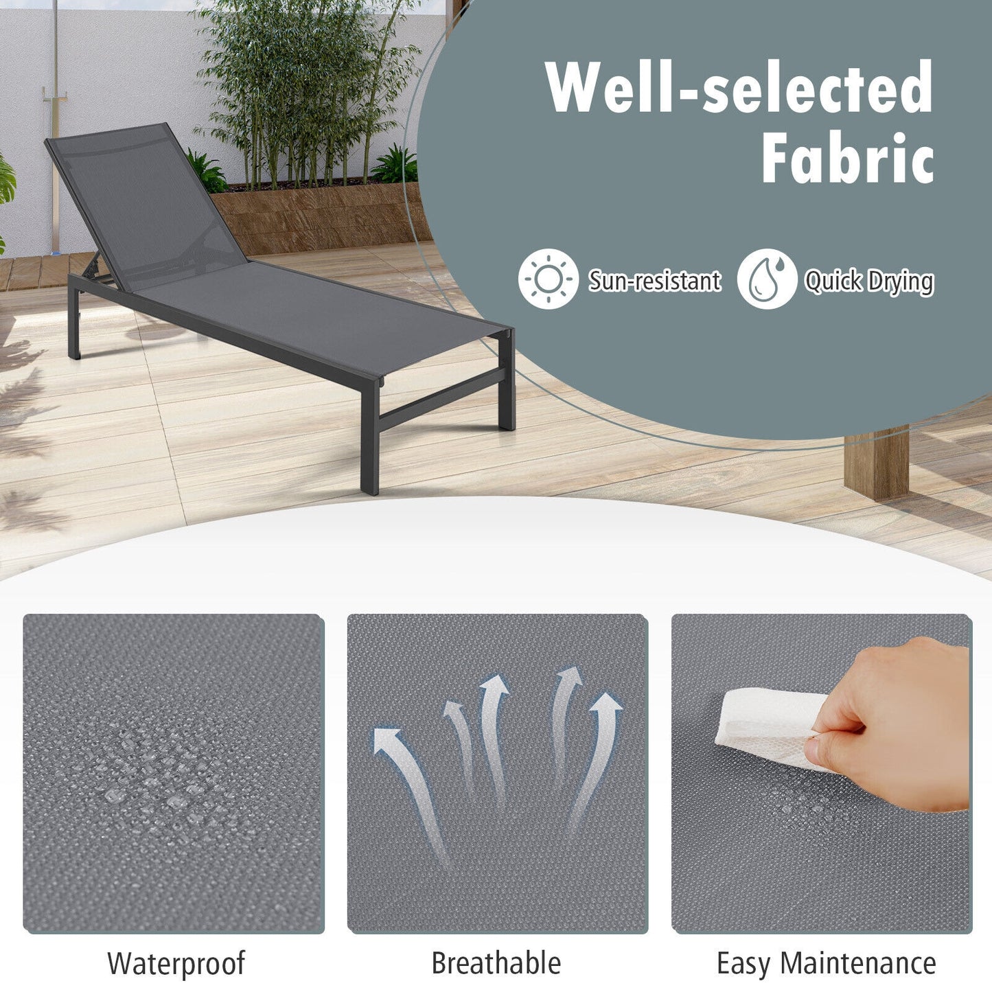 6-Position Adjustable Chaise Lounge Chair with Aluminum Frame