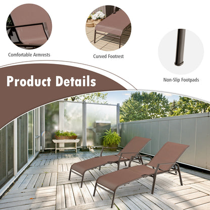 Folding Chaise Lounge Chair Set with Adjustable Back - 2 Pieces