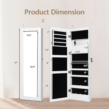 Wall Mounted Jewelry Cabinet with LED Lights and Mirror