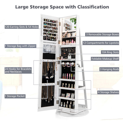 Rotating Mirrored Jewelry Armoire with LED Lighting