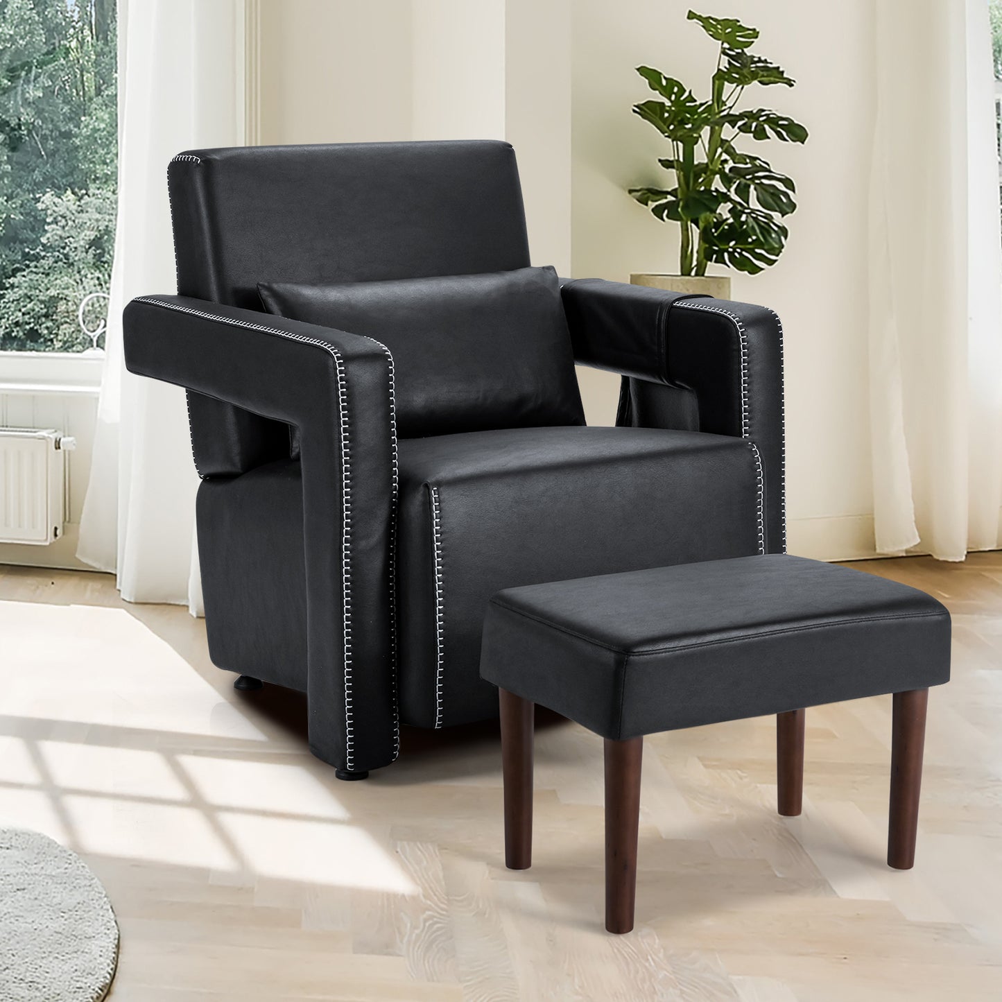 Berber Fleece Accent Chair with Ottoman and Waist Pillow