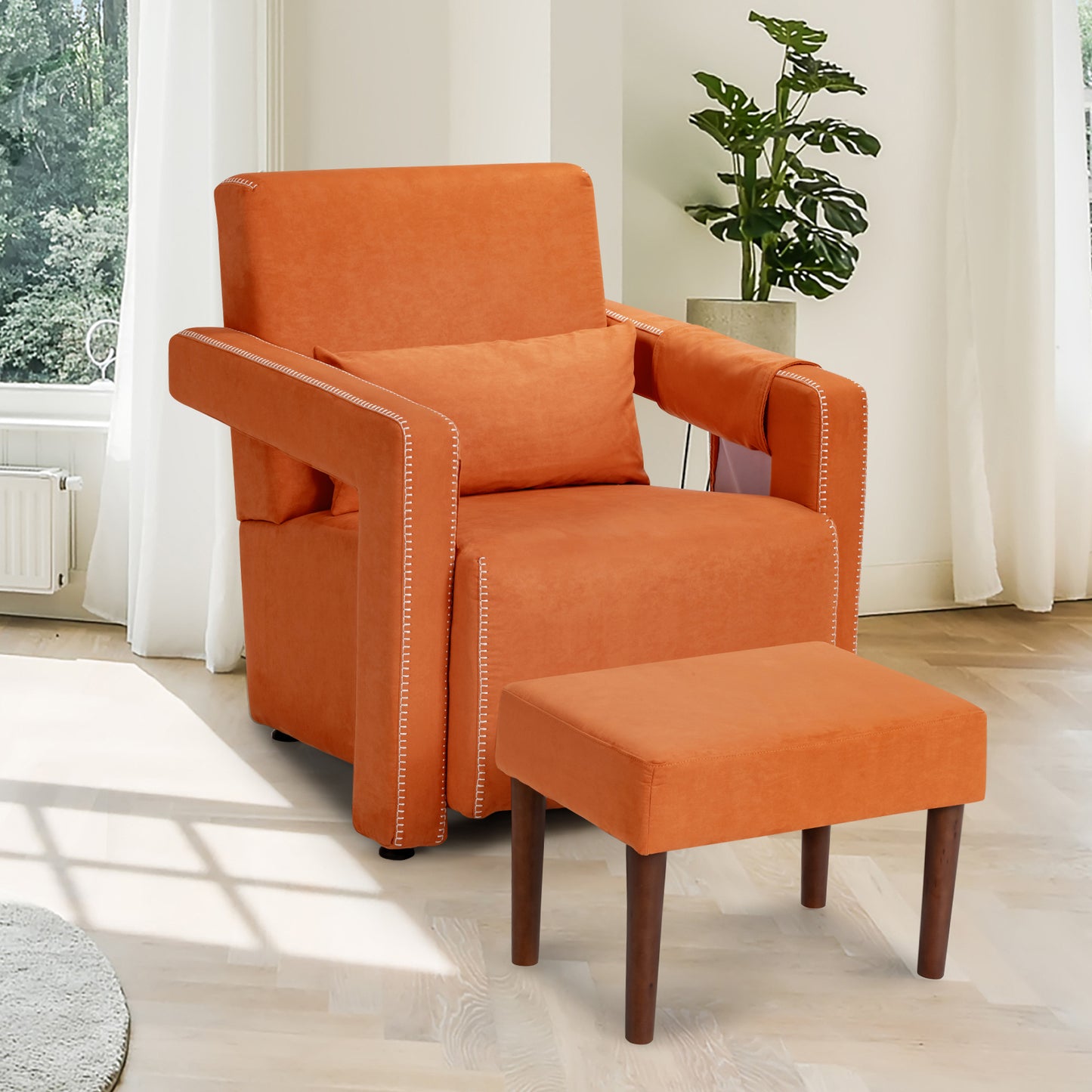 Berber Fleece Accent Chair with Ottoman and Waist Pillow