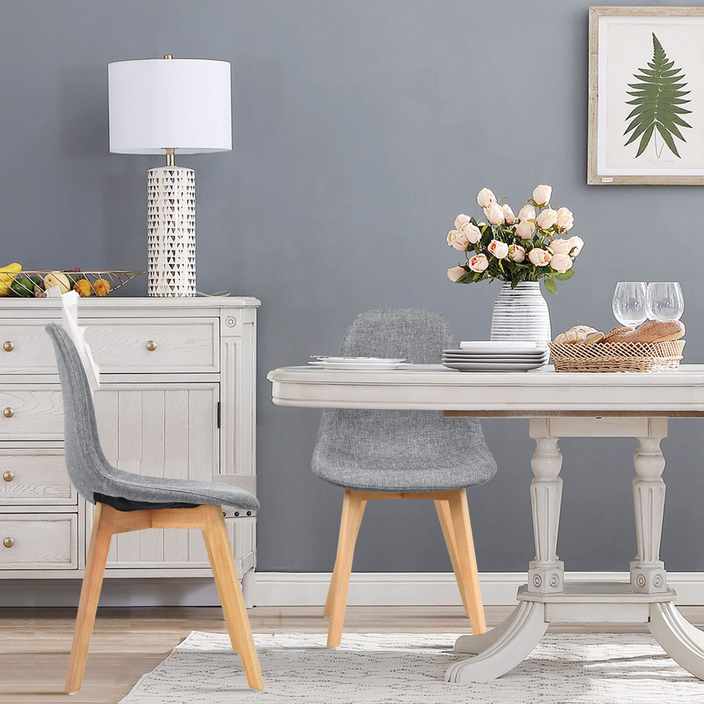 Modern Dining Chairs Set of 4 with Wood Legs and Fabric Cushion
