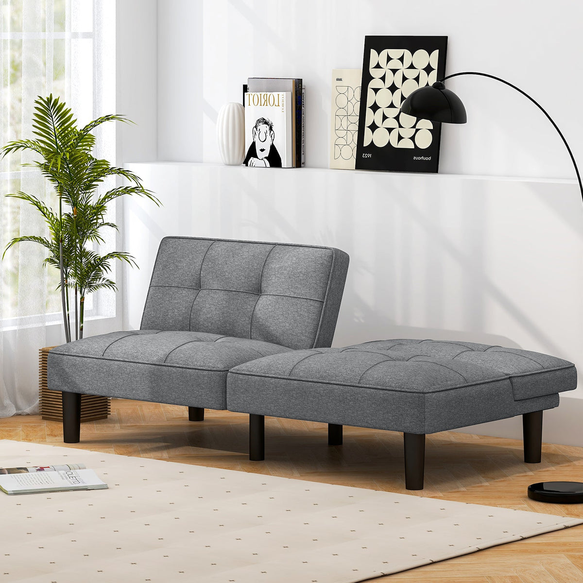 Convertible Folding Futon Sofa Bed with 6-Position Adjustable Backrest-Gray