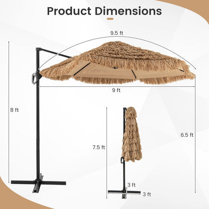 9.5 FT Cantilever Tiki Patio Umbrella Hawaiian Style Offset Hanging Umbrella-Natural