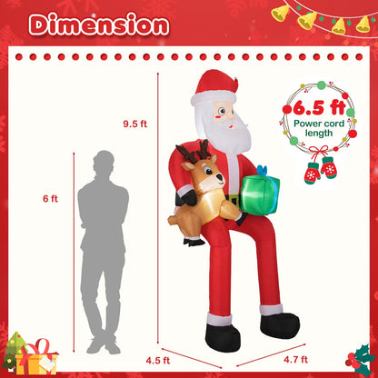9.5 Feet Christmas Inflatable Santa Outdoor Decoratio with Built-in LED Lights
