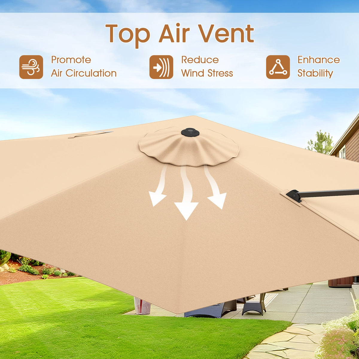 9 FT Cantilever Patio Umbrella with Vented Top and Sun-Protective Canopy