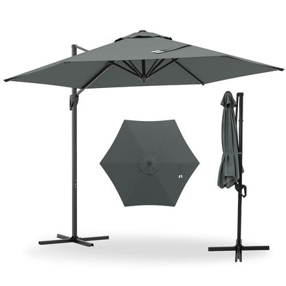 9 FT Cantilever Patio Umbrella with Vented Top and Sun-Protective Canopy