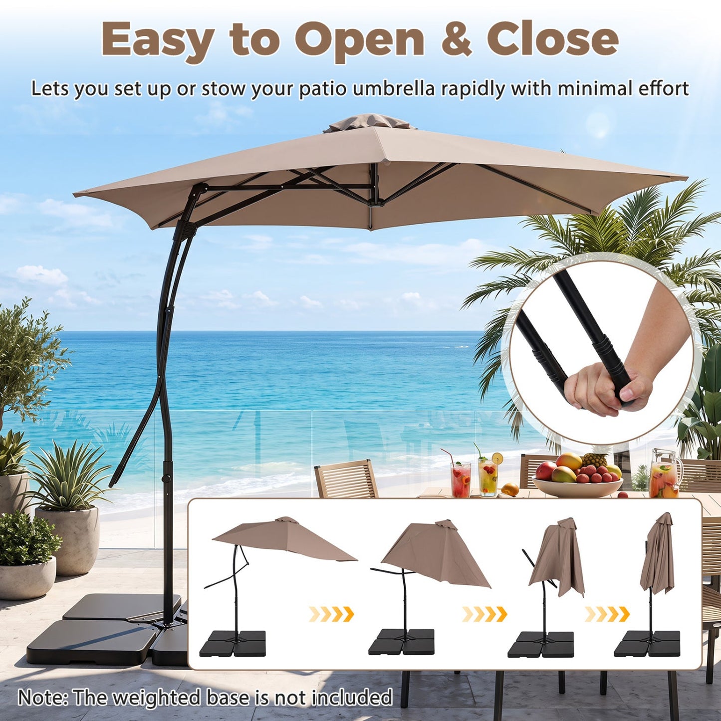 9 FT Cantilever Umbrella with Cross Base and Crank Handle