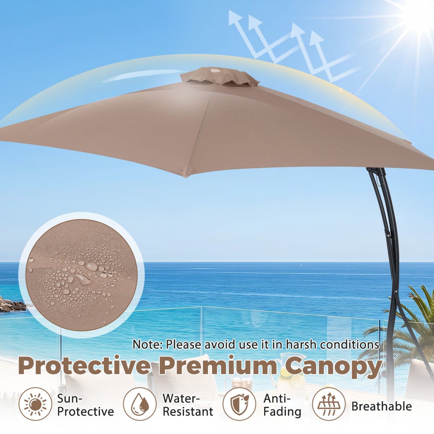 9 FT Cantilever Umbrella with Cross Base and Crank Handle