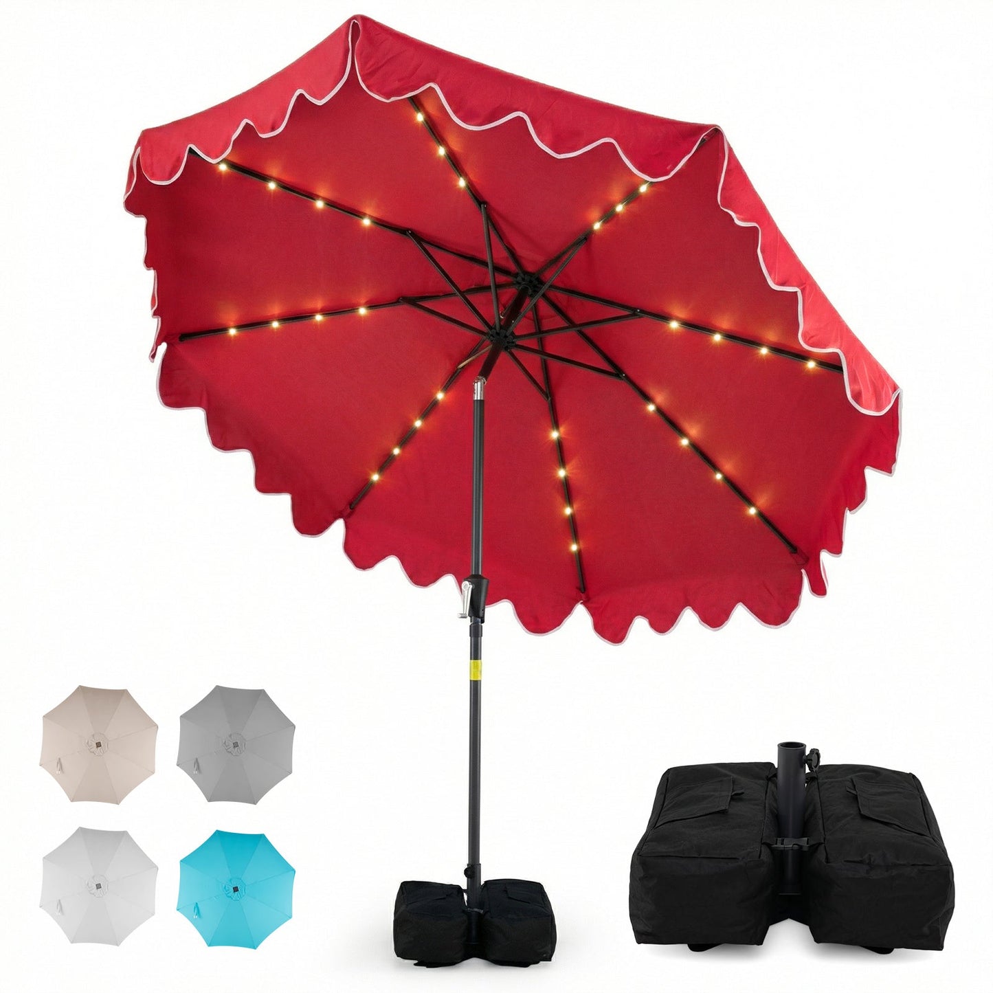 9 FT Outdoor Patio Umbrella with Solar LED Lights and Weighted Base