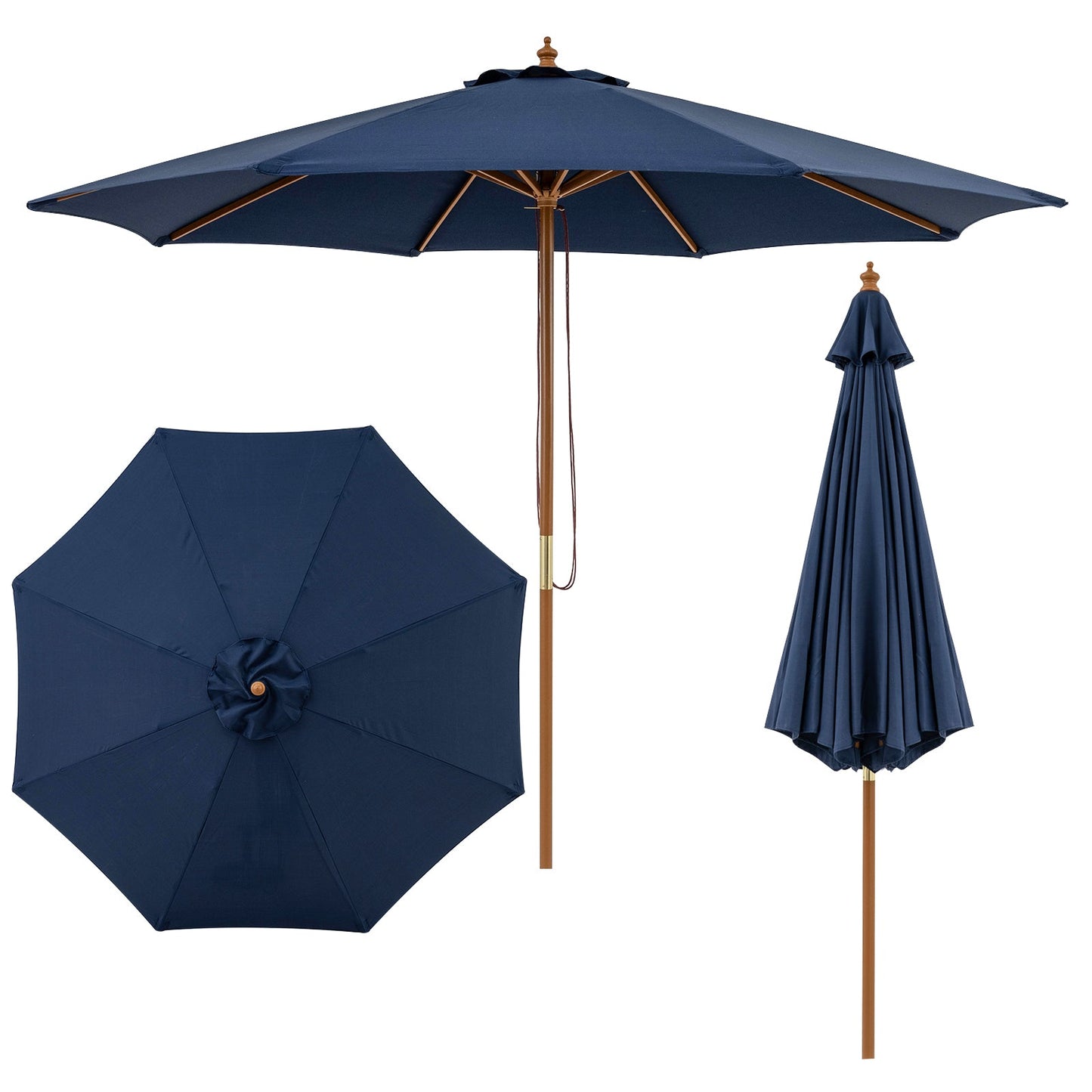 9 FT Patio Umbrella Outdoor Table Market Umbrella with 8 Sturdy Bamboo Ribs