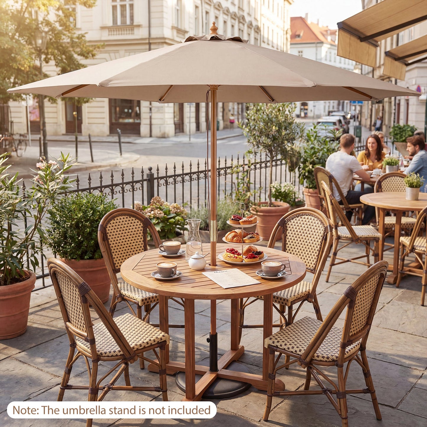 9 FT Patio Umbrella Outdoor Table Market Umbrella with 8 Sturdy Bamboo Ribs