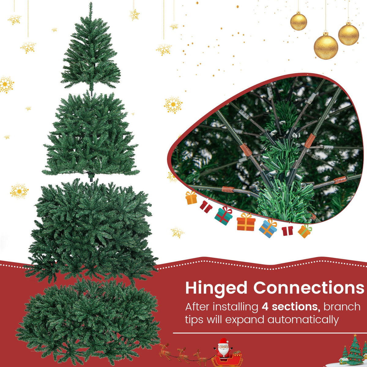 9 Feet Hinged Premium Artificial PVC Christmas Tree with Solid Metal Stand