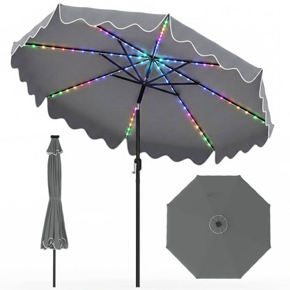 9 Ft Solar Patio Umbrella with LED Lights