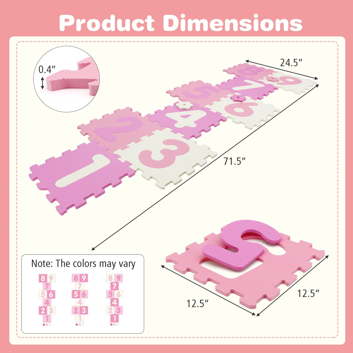 9 Pieces Interlocking Foam Puzzle Floor Mat with 3 Marker Discs