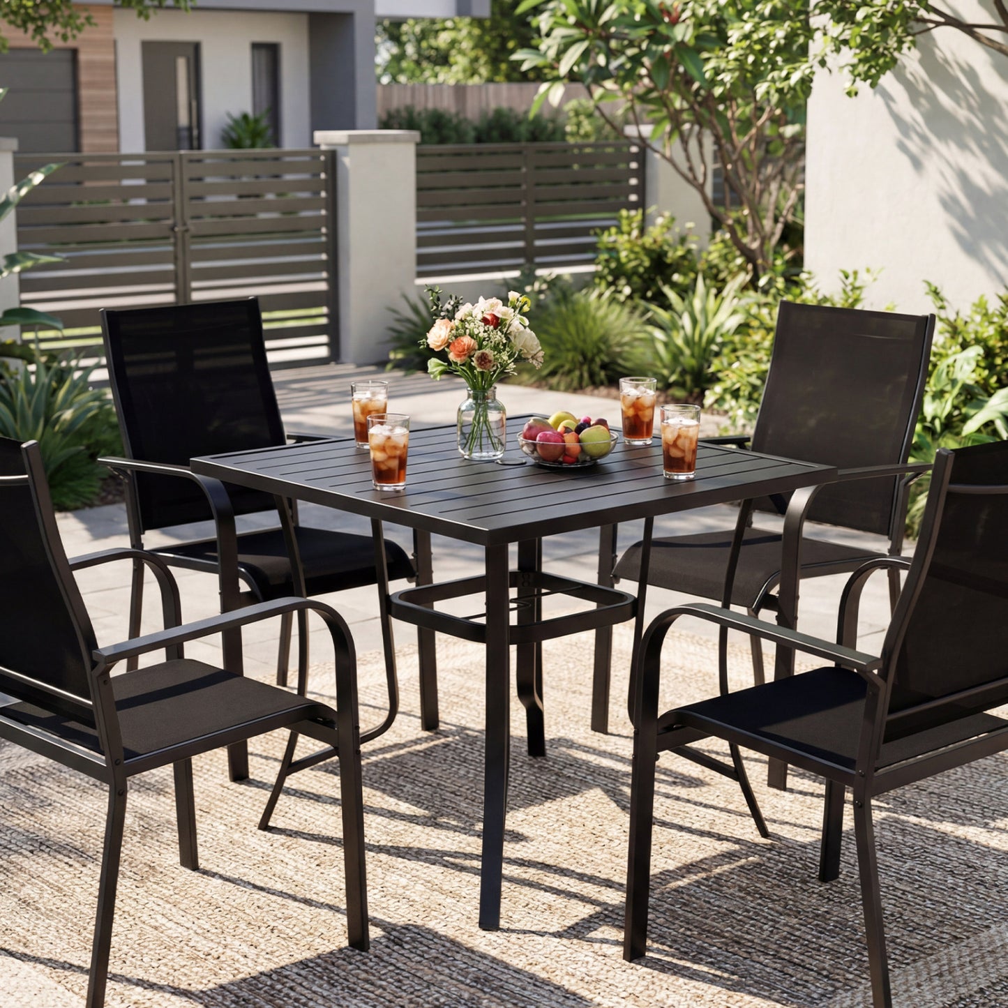 5-Piece Patio Dining Set with Stackable Chairs for 4