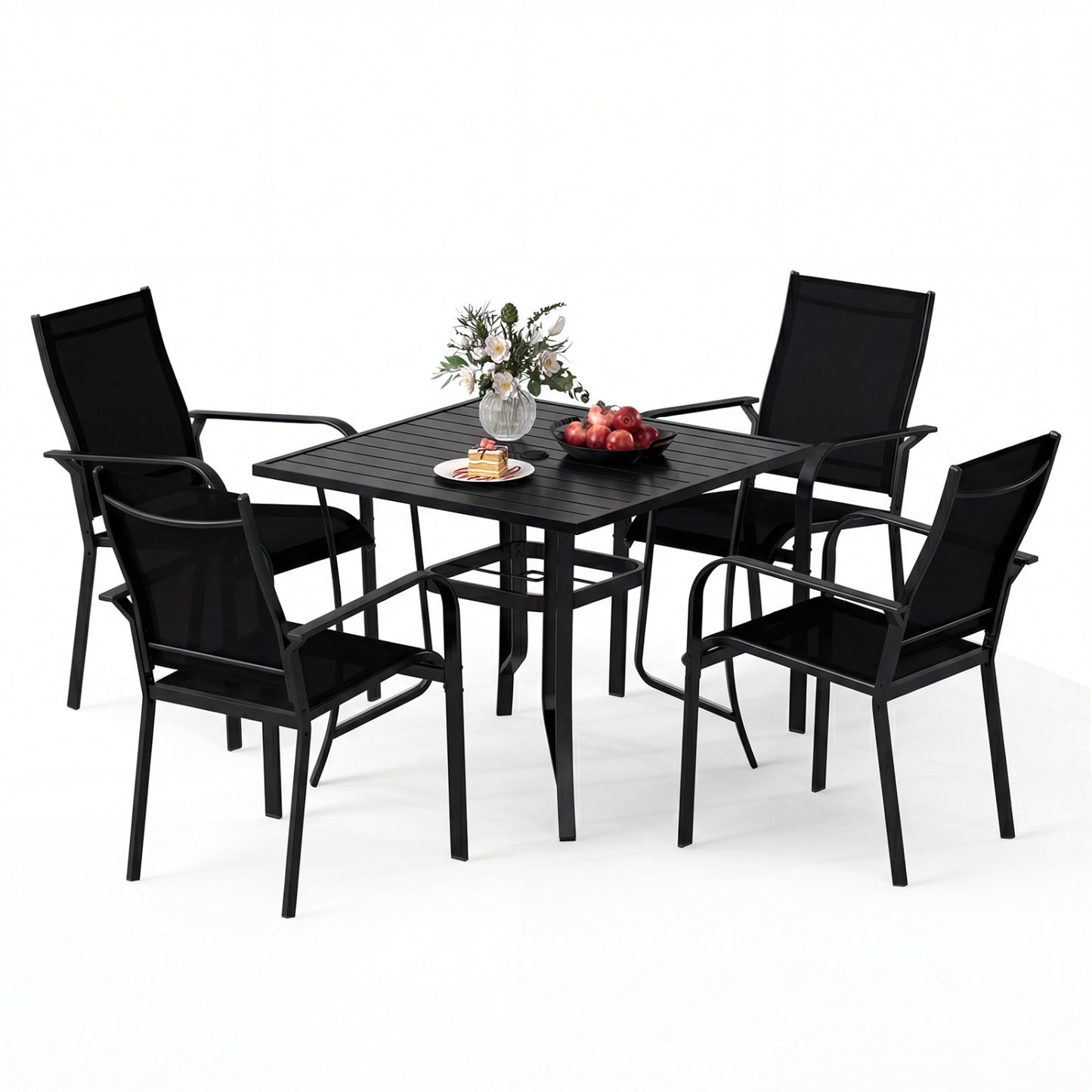 5-Piece Patio Dining Set with Stackable Chairs for 4
