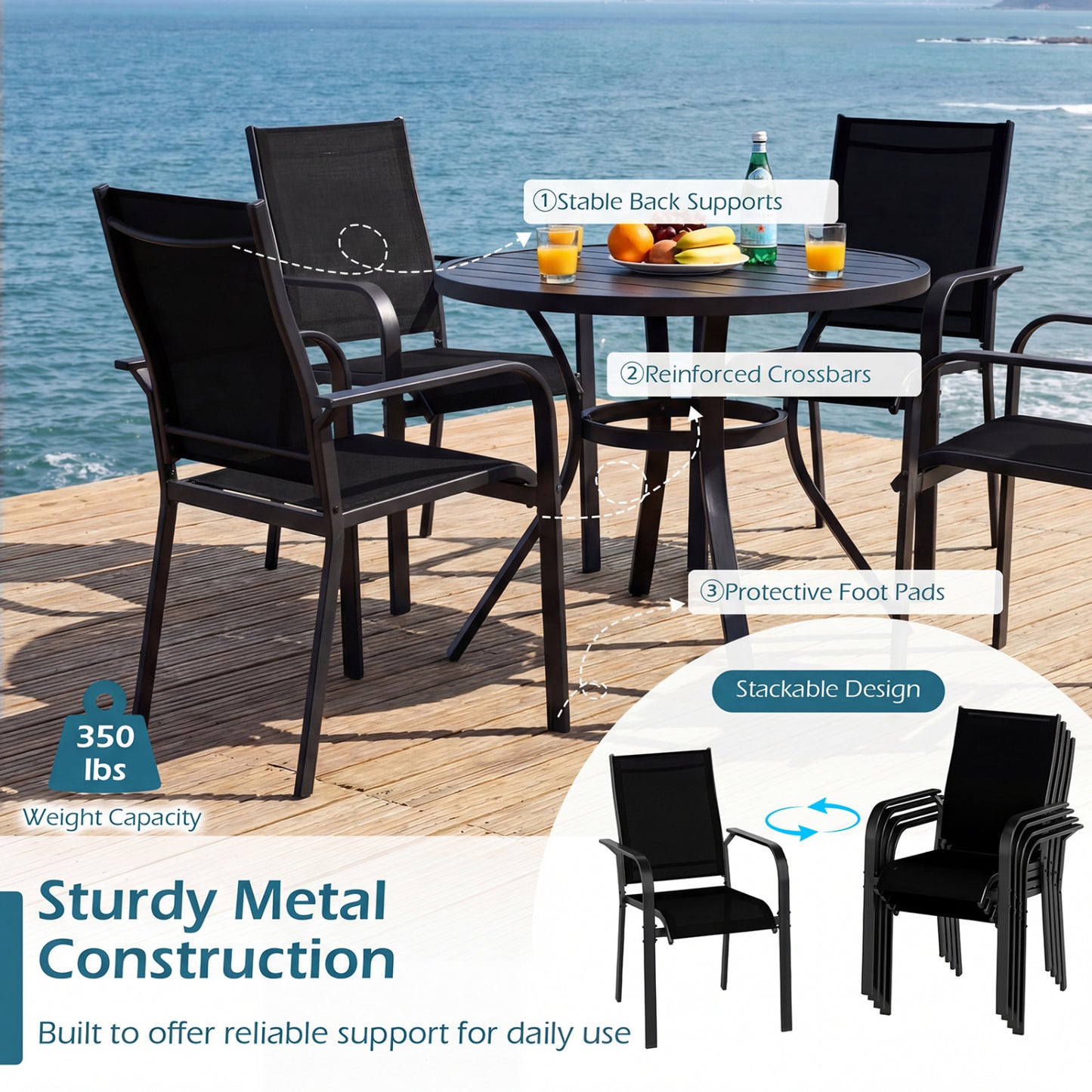 5-Piece Patio Dining Set with Stackable Chairs for 4