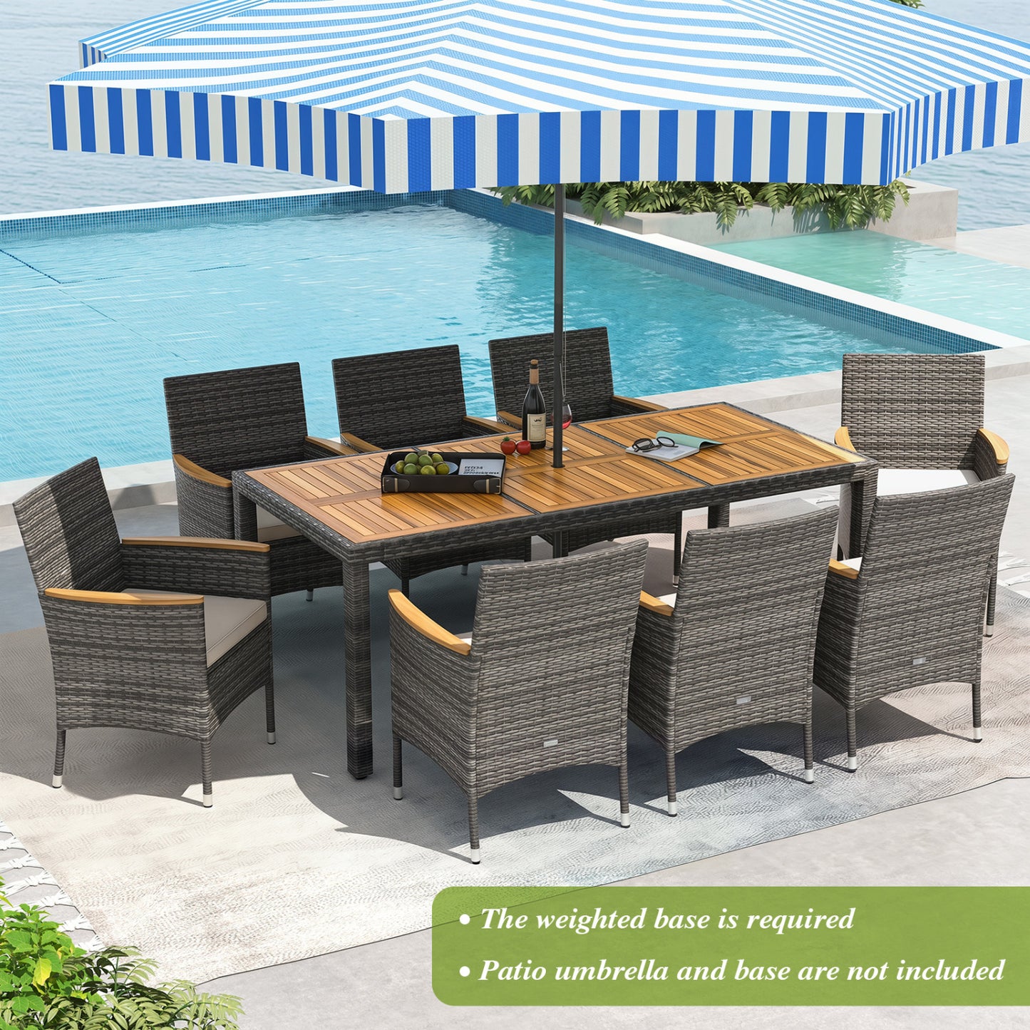 9-Piece Patio Dining Set with Acacia Wood Table & Rattan Chairs