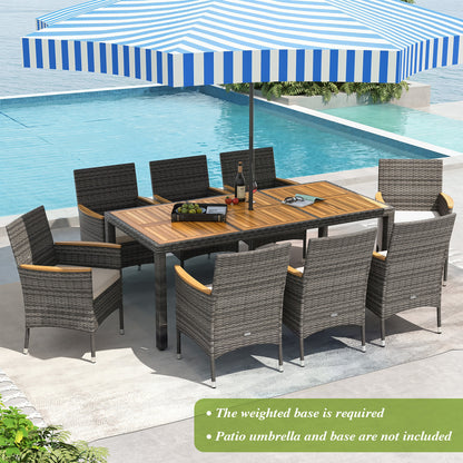 9-Piece Patio Dining Set with Acacia Wood Table & Rattan Chairs