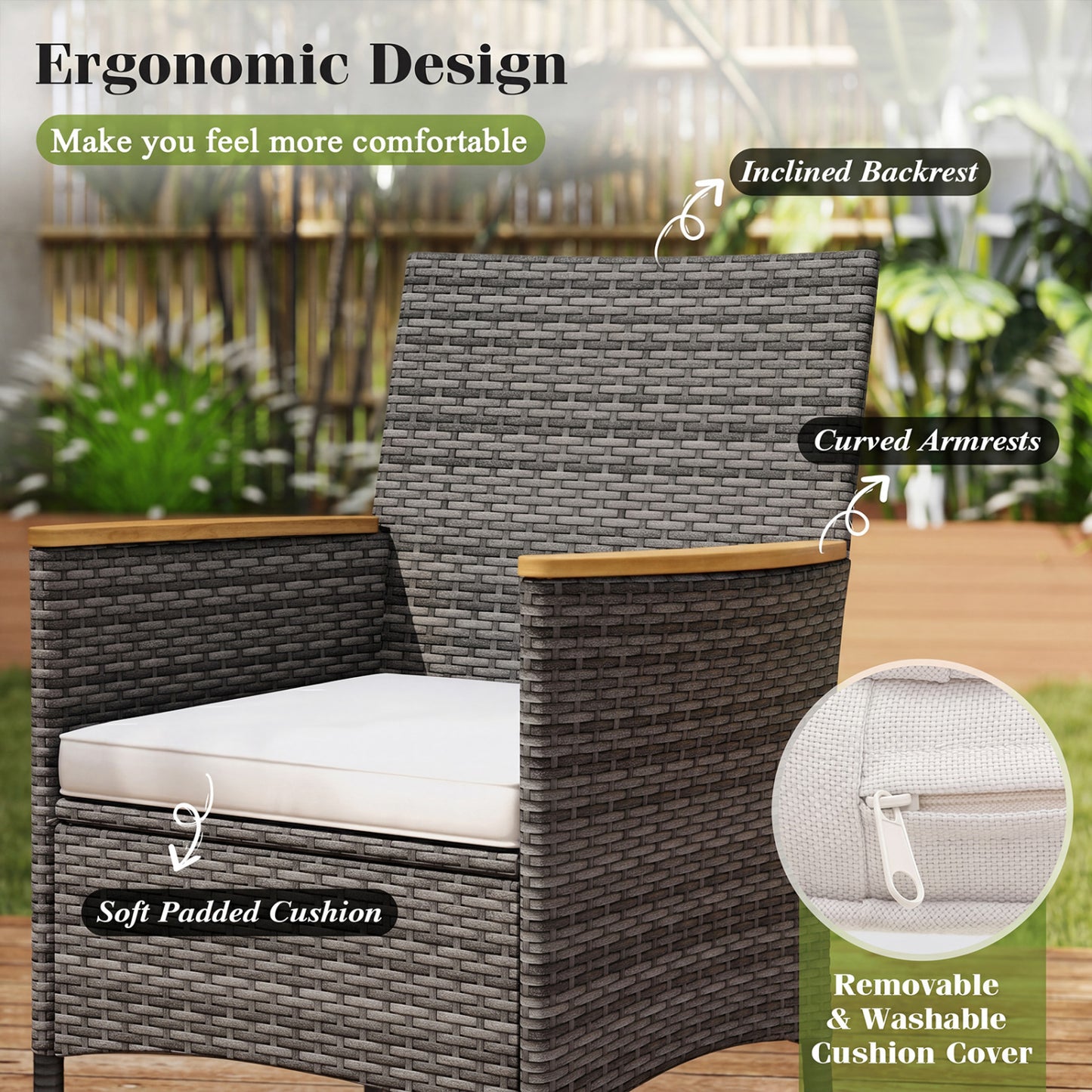 9-Piece Patio Dining Set with Acacia Wood Table & Rattan Chairs