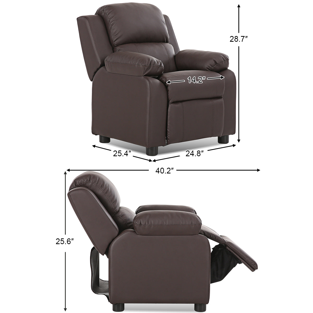 Kids Recliner Armchair with Storage Arms and Headrest