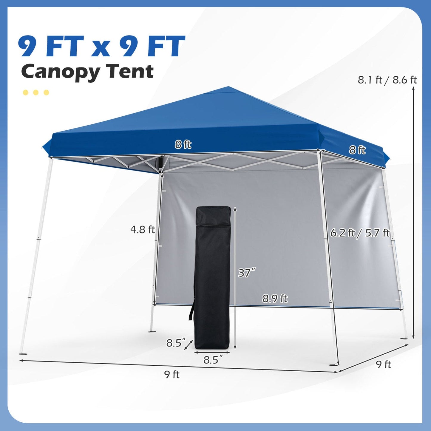 Pop Up Canopy Tent 9x9 ft with Carry Bag and Stakes