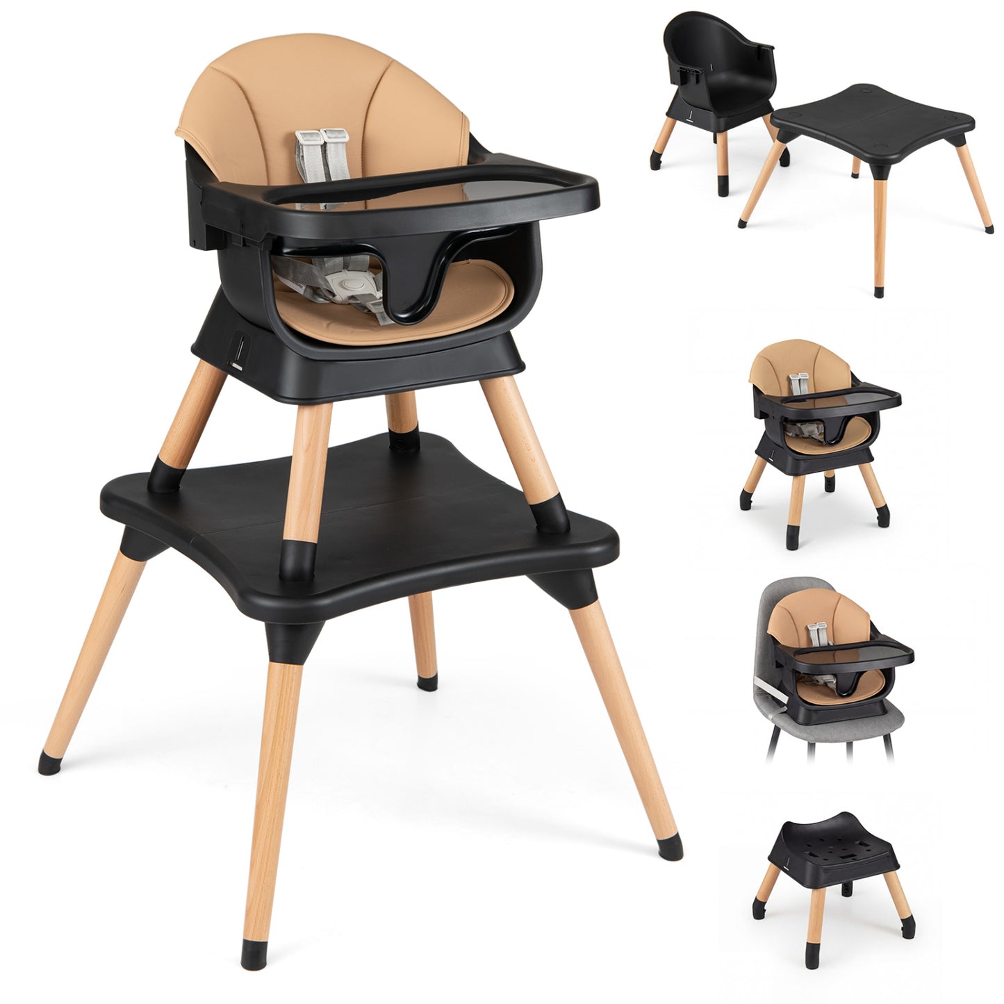 9-in-1 Convertible High Chair with Solid Wood Legs