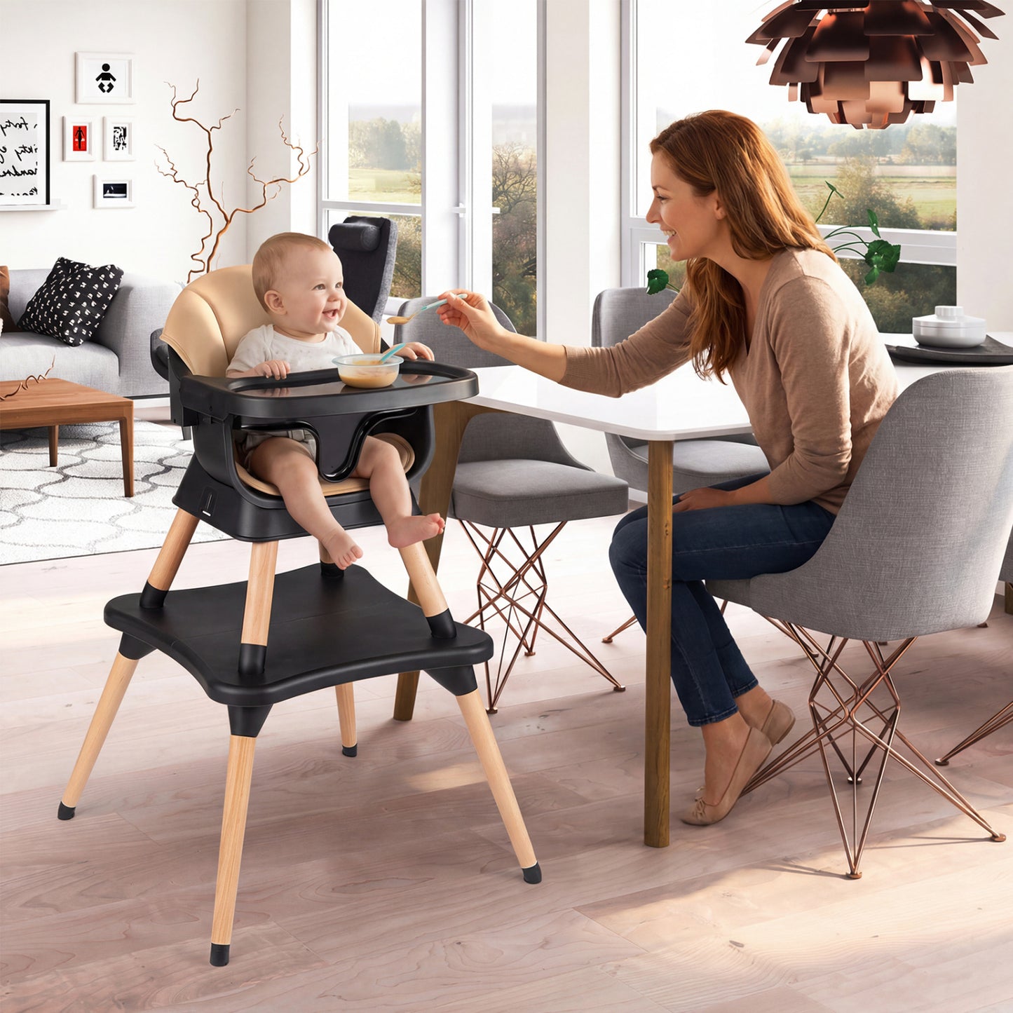 9-in-1 Convertible High Chair with Solid Wood Legs