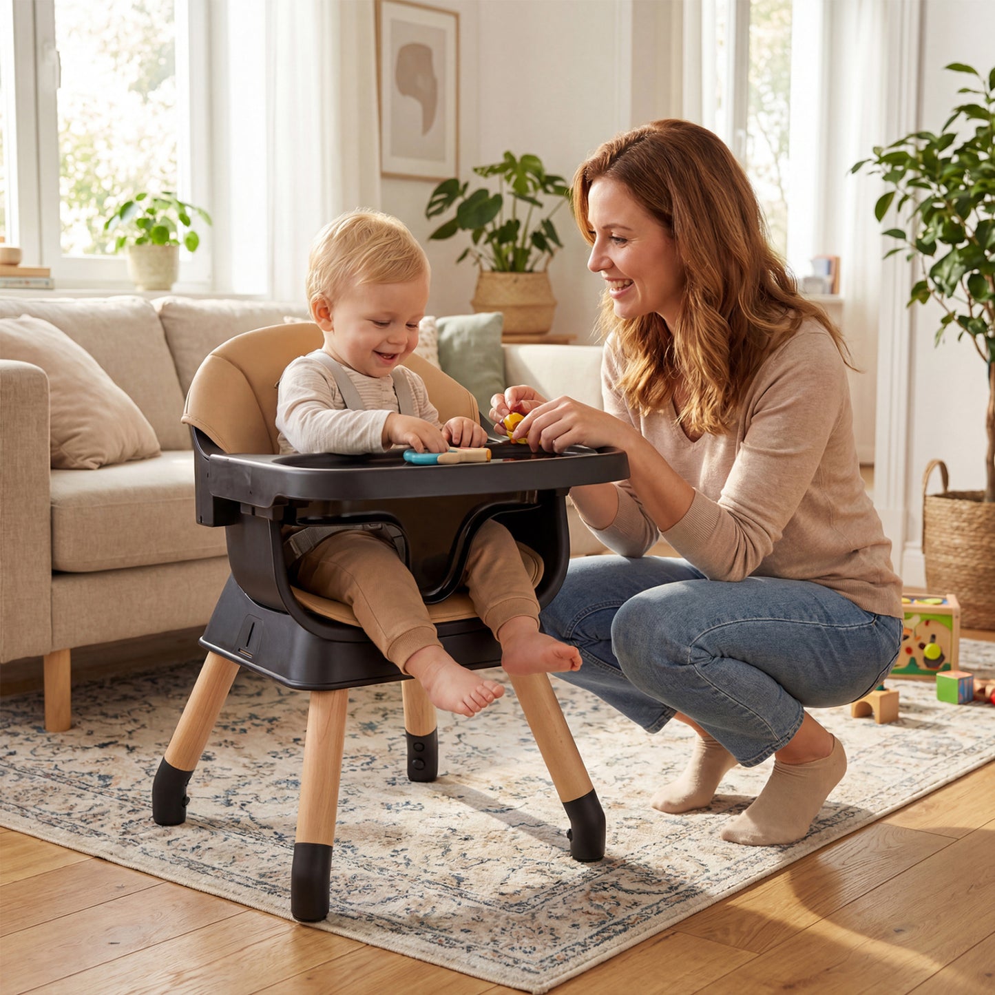 9-in-1 Convertible High Chair with Solid Wood Legs
