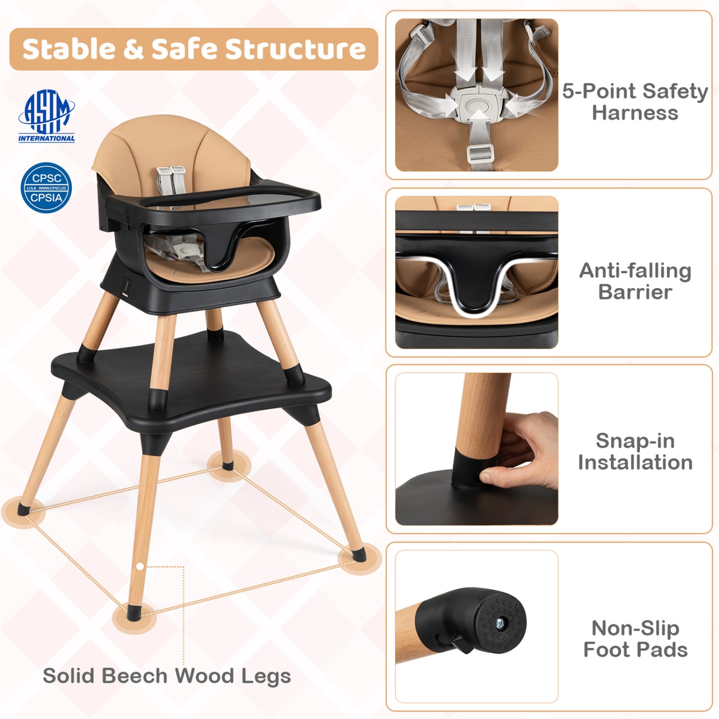 9-in-1 Convertible High Chair with Solid Wood Legs