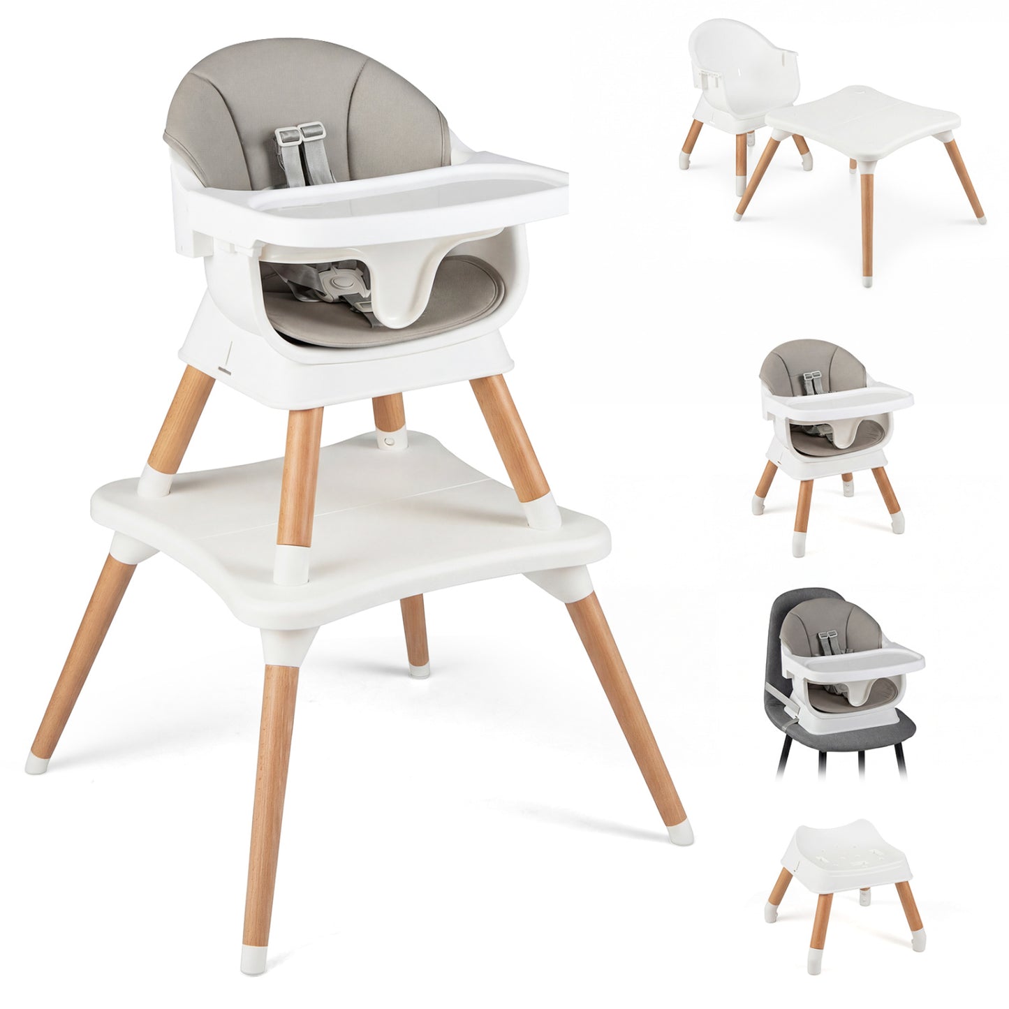 9-in-1 Convertible High Chair with Solid Wood Legs