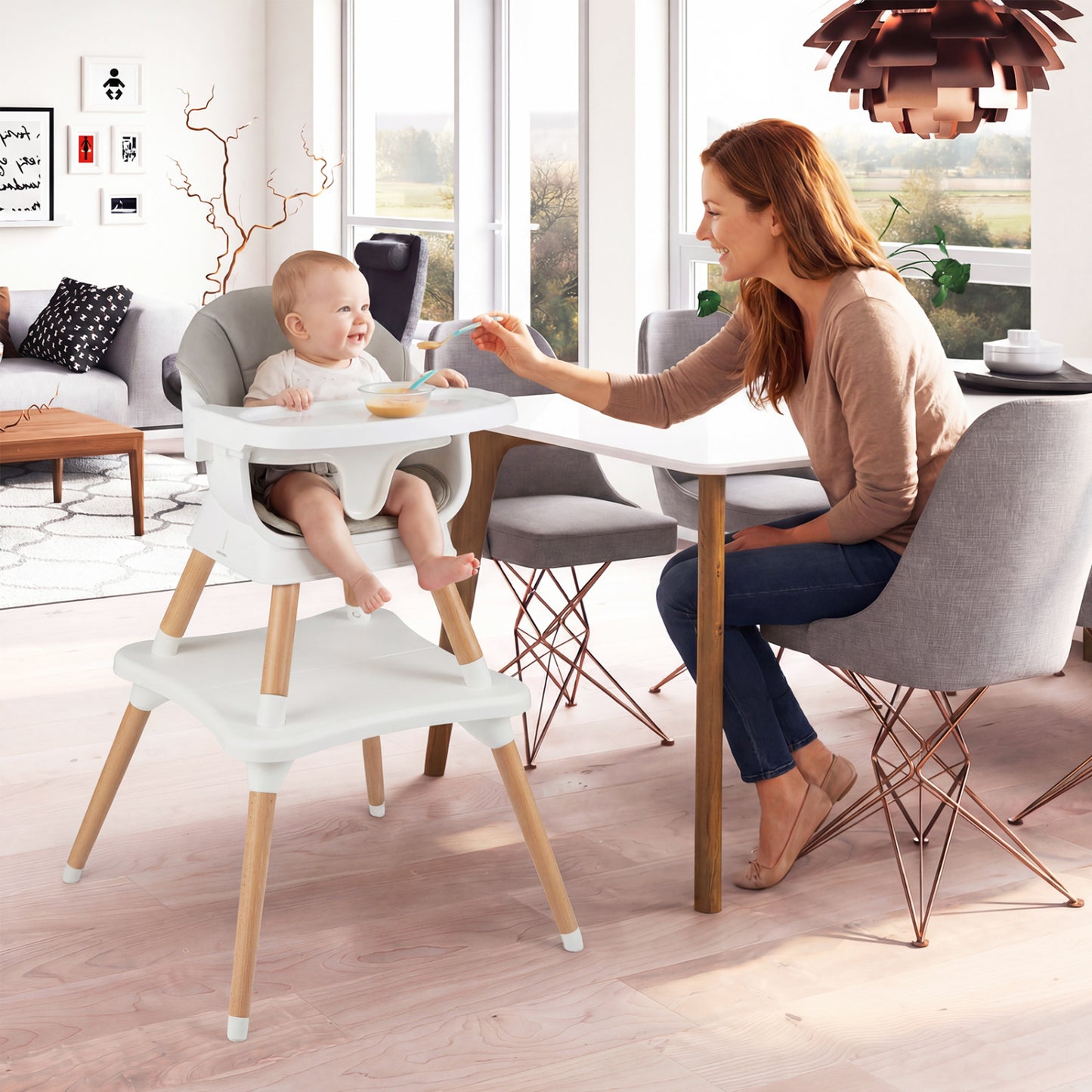 9-in-1 Convertible High Chair with Solid Wood Legs