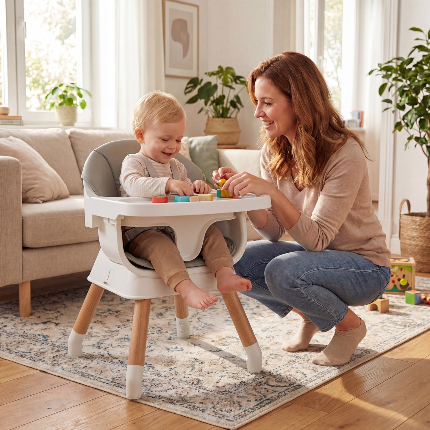 9-in-1 Convertible High Chair with Solid Wood Legs