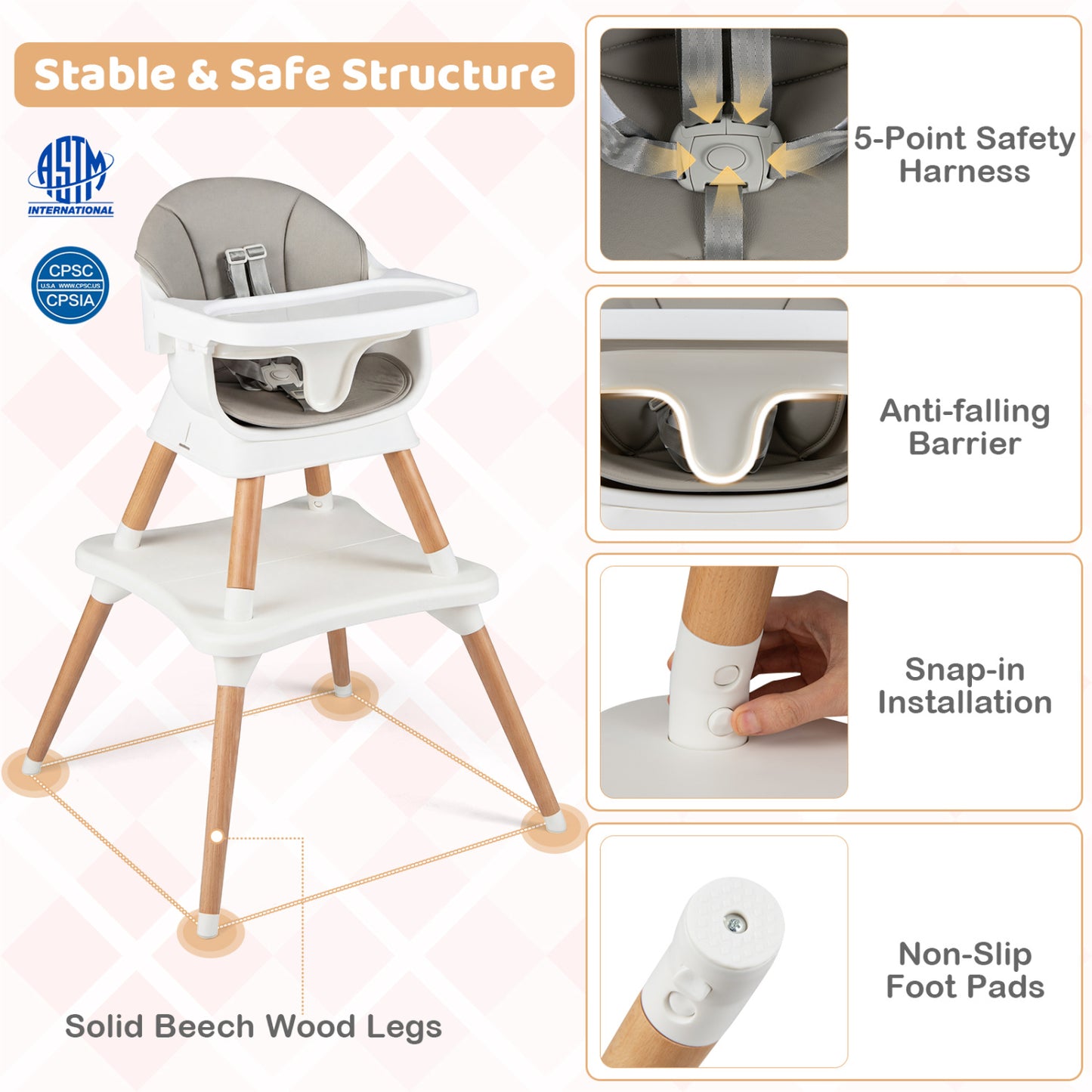 9-in-1 Convertible High Chair with Solid Wood Legs